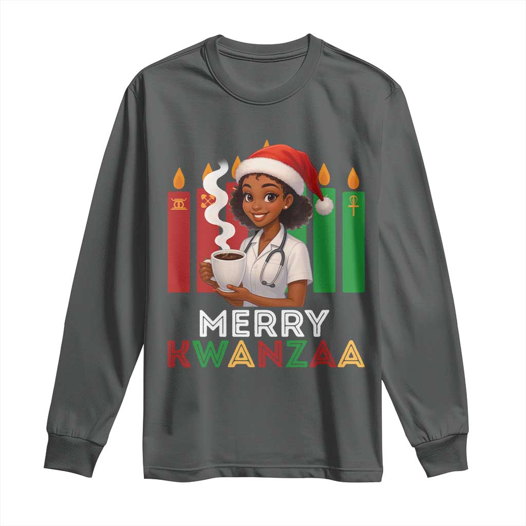 Merry Kwanzaa Long Sleeve Shirt Nurse African American Holiday Celebration Gift TS12 Dark Heather Print Your Wear