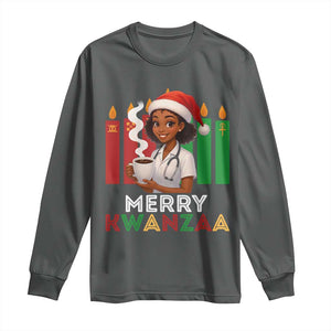 Merry Kwanzaa Long Sleeve Shirt Nurse African American Holiday Celebration Gift TS12 Dark Heather Print Your Wear