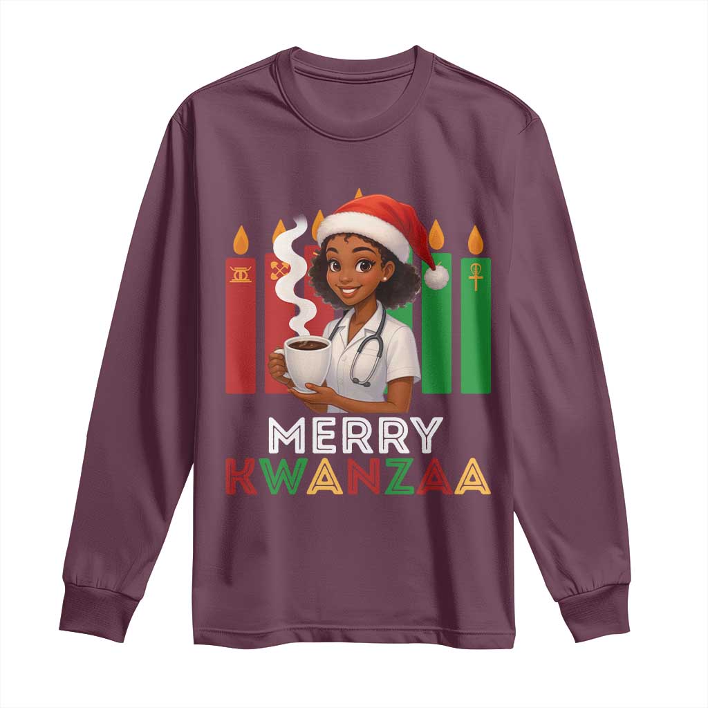 Merry Kwanzaa Long Sleeve Shirt Nurse African American Holiday Celebration Gift TS12 Maroon Print Your Wear