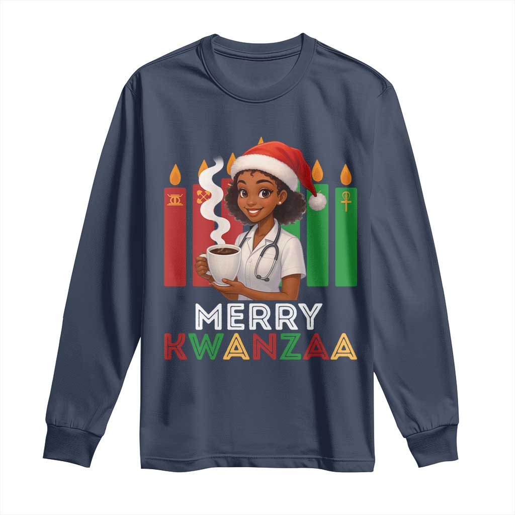 Merry Kwanzaa Long Sleeve Shirt Nurse African American Holiday Celebration Gift TS12 Navy Print Your Wear