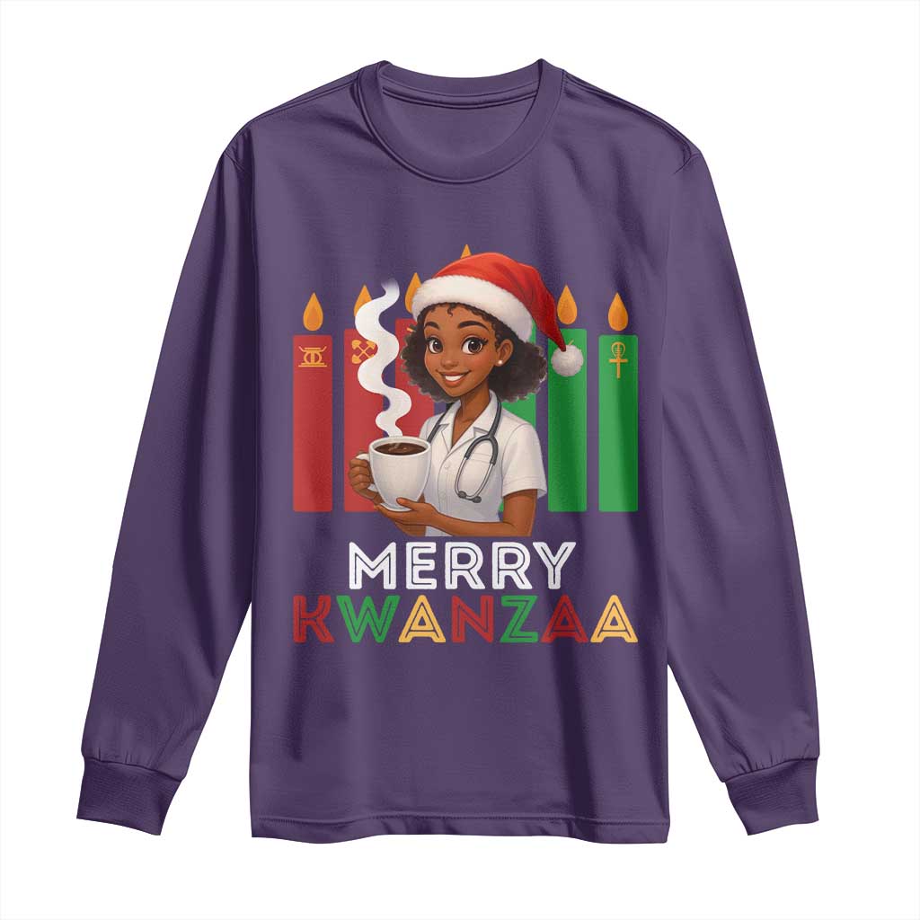 Merry Kwanzaa Long Sleeve Shirt Nurse African American Holiday Celebration Gift TS12 Purple Print Your Wear
