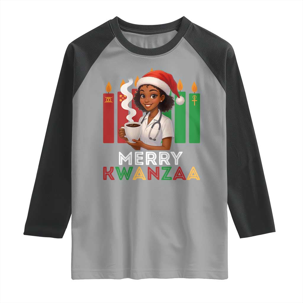 Merry Kwanzaa Raglan Shirt Nurse African American Holiday Celebration Gift TS12 Sport Gray Black Print Your Wear