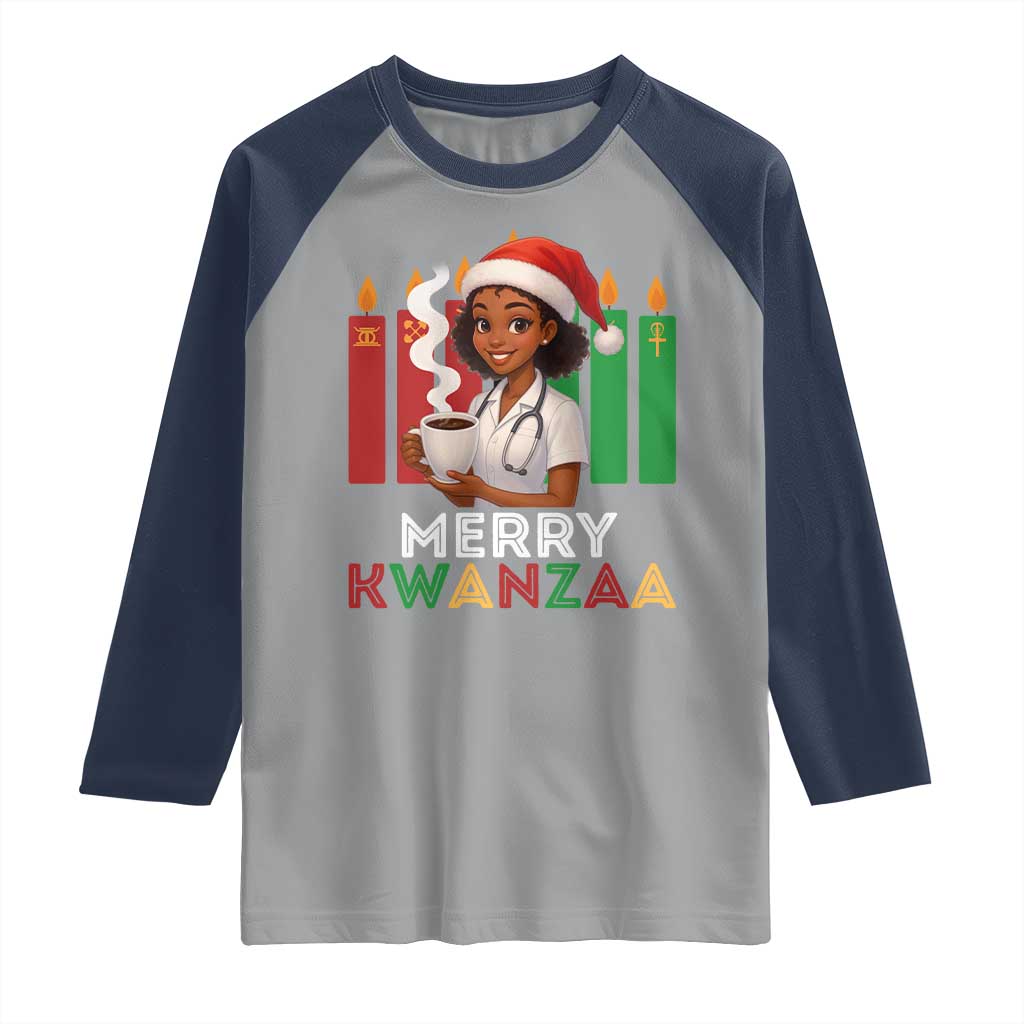 Merry Kwanzaa Raglan Shirt Nurse African American Holiday Celebration Gift TS12 Sport Gray Navy Print Your Wear