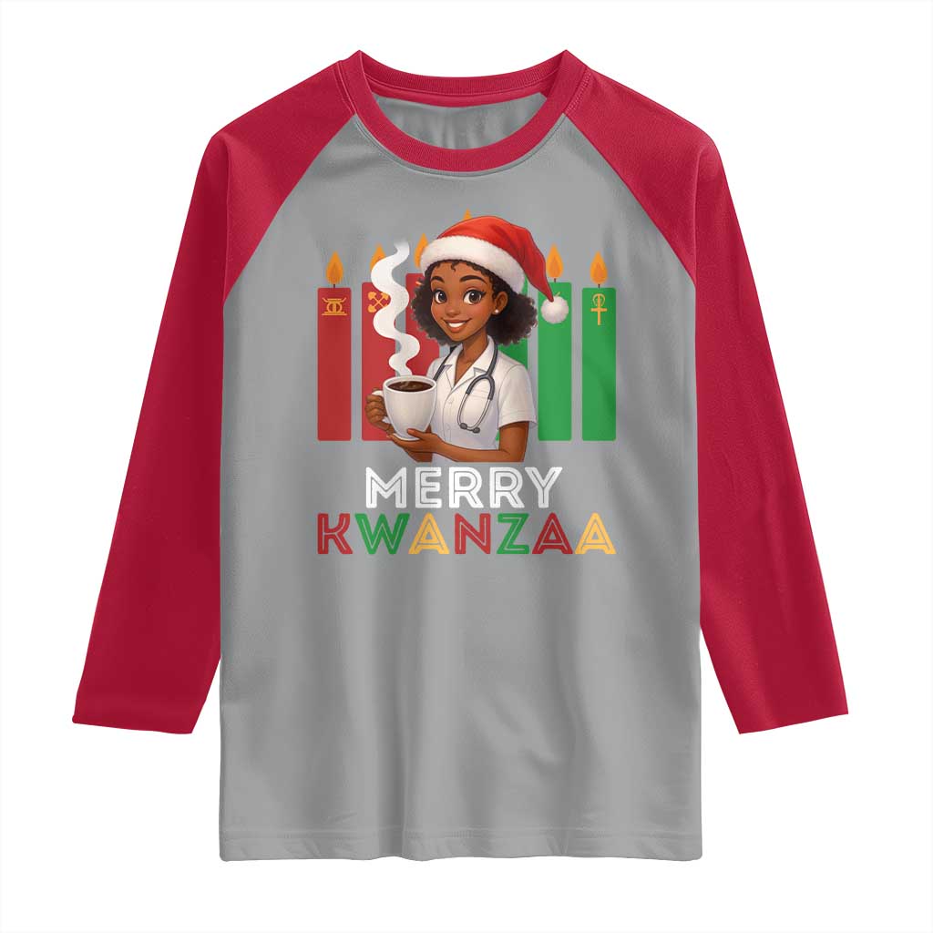 Merry Kwanzaa Raglan Shirt Nurse African American Holiday Celebration Gift TS12 Sport Gray Red Print Your Wear