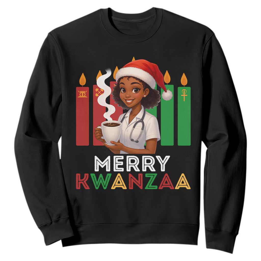 Merry Kwanzaa Sweatshirt Nurse African American Holiday Celebration Gift TS12 Black Print Your Wear