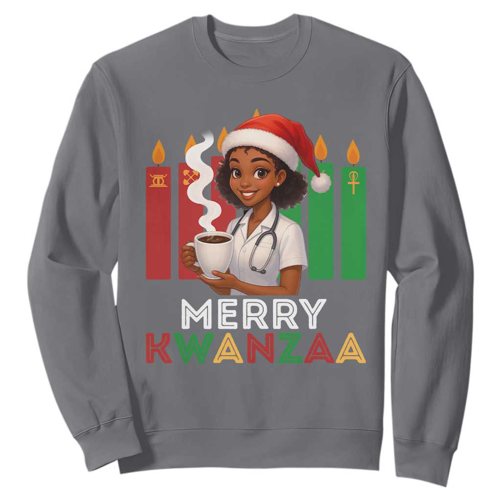 Merry Kwanzaa Sweatshirt Nurse African American Holiday Celebration Gift TS12 Charcoal Print Your Wear