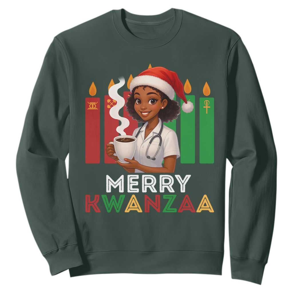 Merry Kwanzaa Sweatshirt Nurse African American Holiday Celebration Gift TS12 Dark Forest Green Print Your Wear