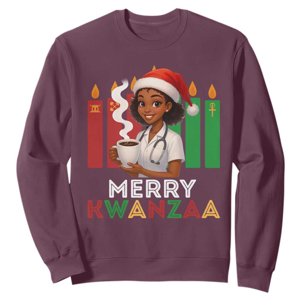 Merry Kwanzaa Sweatshirt Nurse African American Holiday Celebration Gift TS12 Maroon Print Your Wear