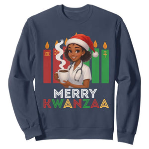 Merry Kwanzaa Sweatshirt Nurse African American Holiday Celebration Gift TS12 Navy Print Your Wear