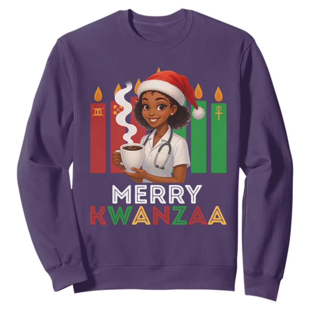 Merry Kwanzaa Sweatshirt Nurse African American Holiday Celebration Gift TS12 Purple Print Your Wear