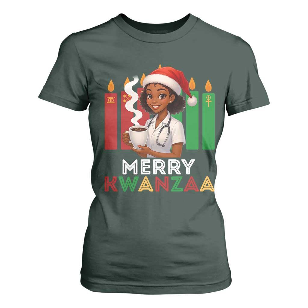 Merry Kwanzaa T Shirt For Women Nurse African American Holiday Celebration Gift TS12 Dark Forest Green Print Your Wear