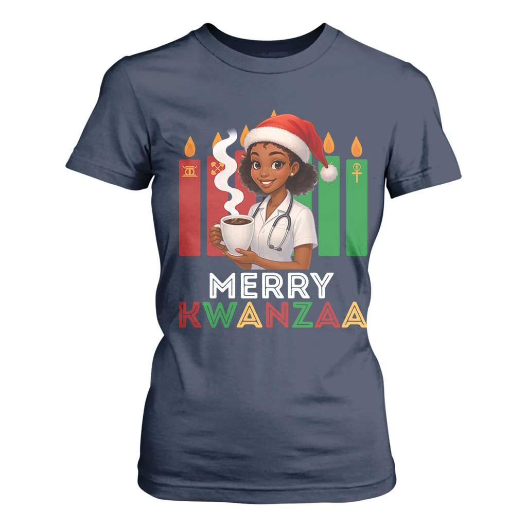 Merry Kwanzaa T Shirt For Women Nurse African American Holiday Celebration Gift TS12 Navy Print Your Wear