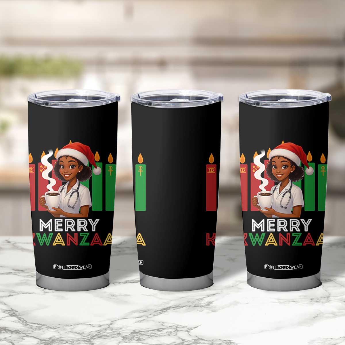 Merry Kwanzaa Tumbler Cup Nurse African American Holiday Celebration Gift - Print Your Wear