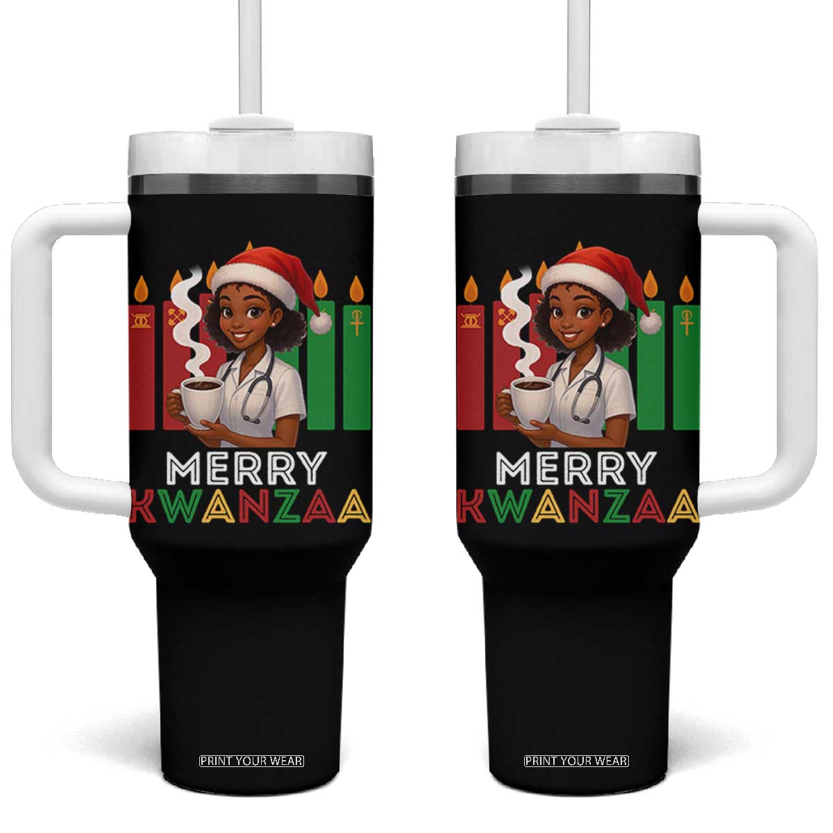 Merry Kwanzaa Tumbler With Handle Nurse African American Holiday Celebration Gift TS12 One Size: 40 oz Black Print Your Wear