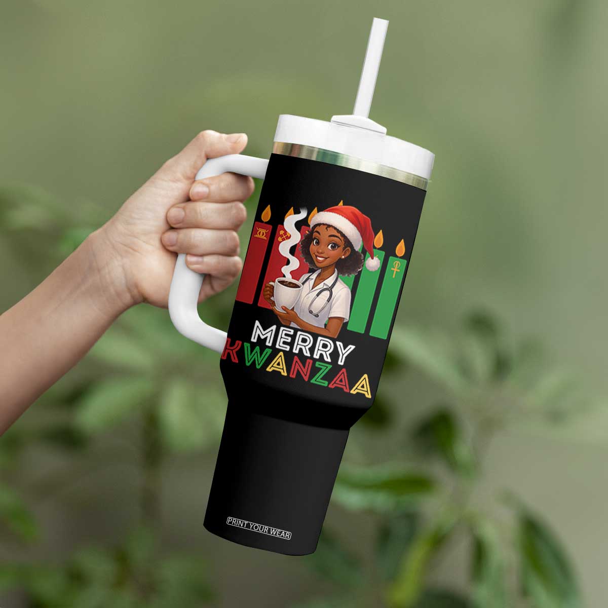 Merry Kwanzaa Tumbler With Handle Nurse African American Holiday Celebration Gift - Print Your Wear