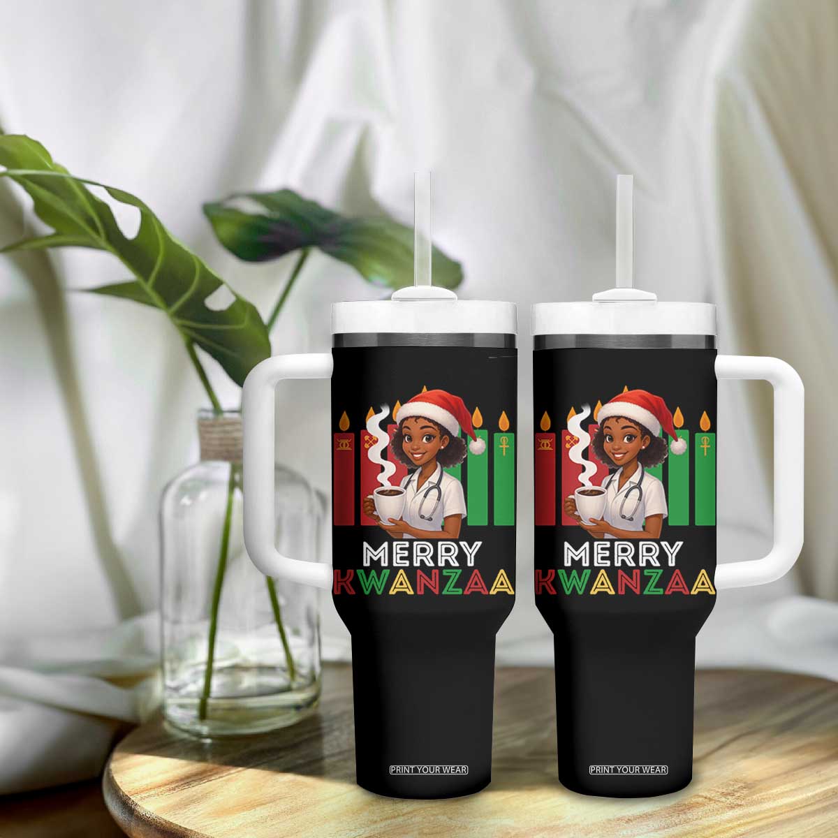 Merry Kwanzaa Tumbler With Handle Nurse African American Holiday Celebration Gift - Print Your Wear