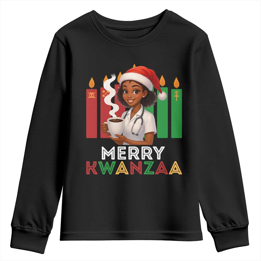 Merry Kwanzaa Youth Sweatshirt Nurse African American Holiday Celebration Gift TS12 Black Print Your Wear