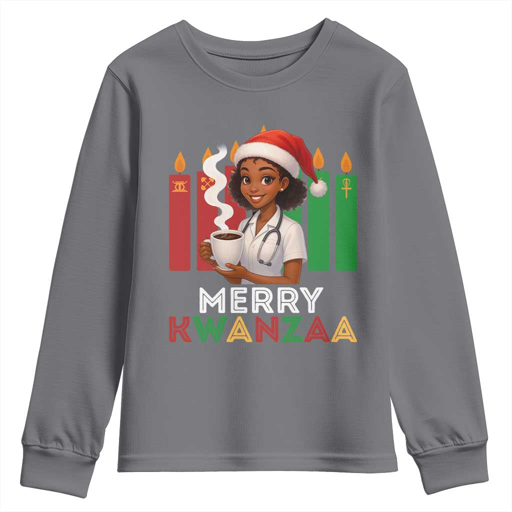 Merry Kwanzaa Youth Sweatshirt Nurse African American Holiday Celebration Gift TS12 Charcoal Print Your Wear