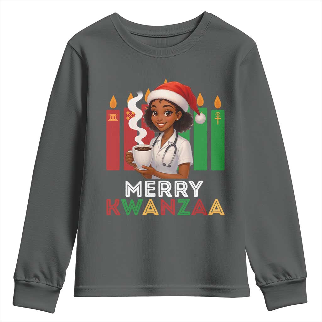 Merry Kwanzaa Youth Sweatshirt Nurse African American Holiday Celebration Gift TS12 Dark Heather Print Your Wear