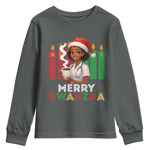 Merry Kwanzaa Youth Sweatshirt Nurse African American Holiday Celebration Gift TS12 Dark Heather Print Your Wear