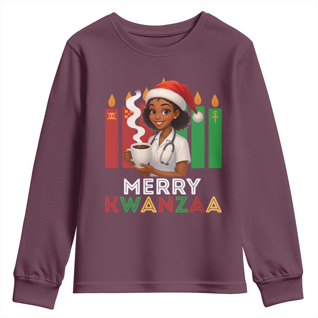 Merry Kwanzaa Youth Sweatshirt Nurse African American Holiday Celebration Gift TS12 Maroon Print Your Wear