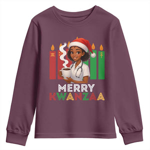 Merry Kwanzaa Youth Sweatshirt Nurse African American Holiday Celebration Gift TS12 Maroon Print Your Wear