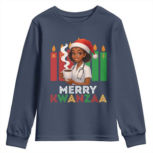 Merry Kwanzaa Youth Sweatshirt Nurse African American Holiday Celebration Gift TS12 Navy Print Your Wear