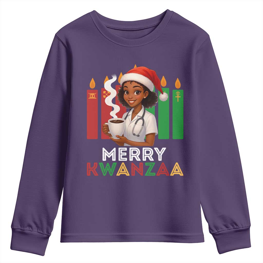 Merry Kwanzaa Youth Sweatshirt Nurse African American Holiday Celebration Gift TS12 Purple Print Your Wear