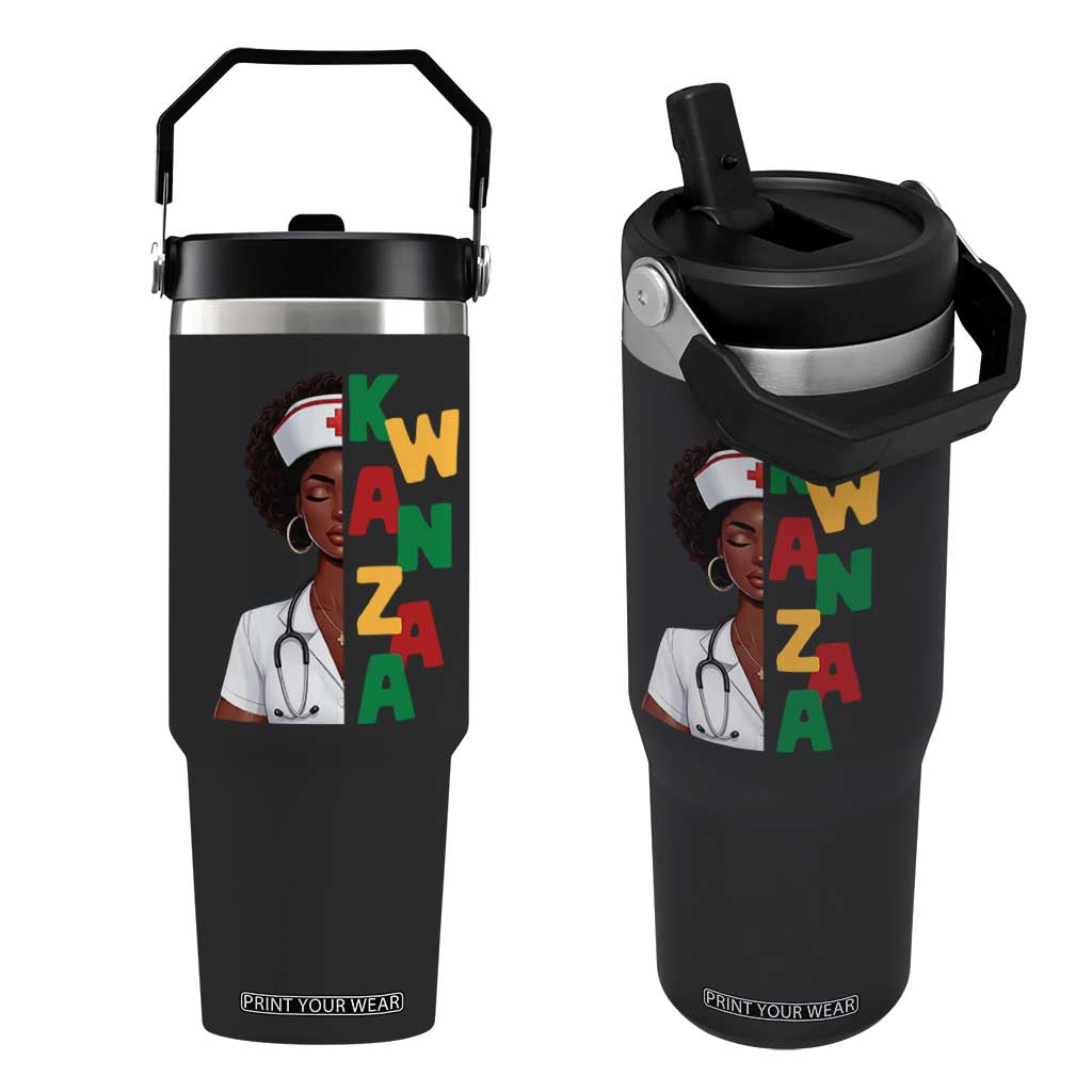 African American Nurse Flip Straw Tumbler Joyful Kwanzaa Celebration Gift - Print Your Wear