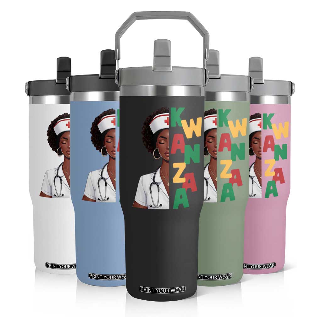 African American Nurse Flip Straw Tumbler Joyful Kwanzaa Celebration Gift - Print Your Wear