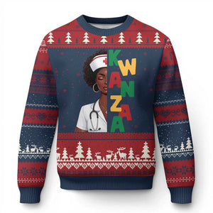 African American Nurse Ugly Christmas Sweater Joyful Kwanzaa Celebration Gift TS12 Navy Red Print Your Wear