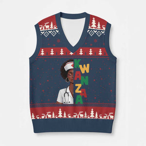 African American Nurse V-Neck Knit Sweater Vest Joyful Kwanzaa Celebration Gift TS12 Navy Red Print Your Wear