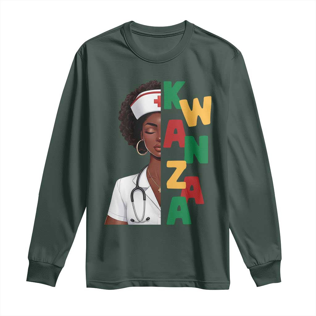 African American Nurse Long Sleeve Shirt Joyful Kwanzaa Celebration Gift TS12 Dark Forest Green Print Your Wear
