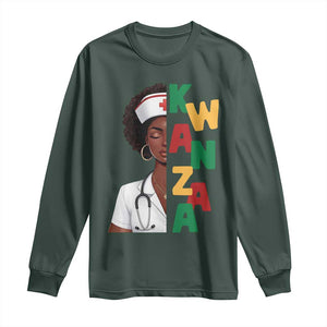 African American Nurse Long Sleeve Shirt Joyful Kwanzaa Celebration Gift TS12 Dark Forest Green Print Your Wear