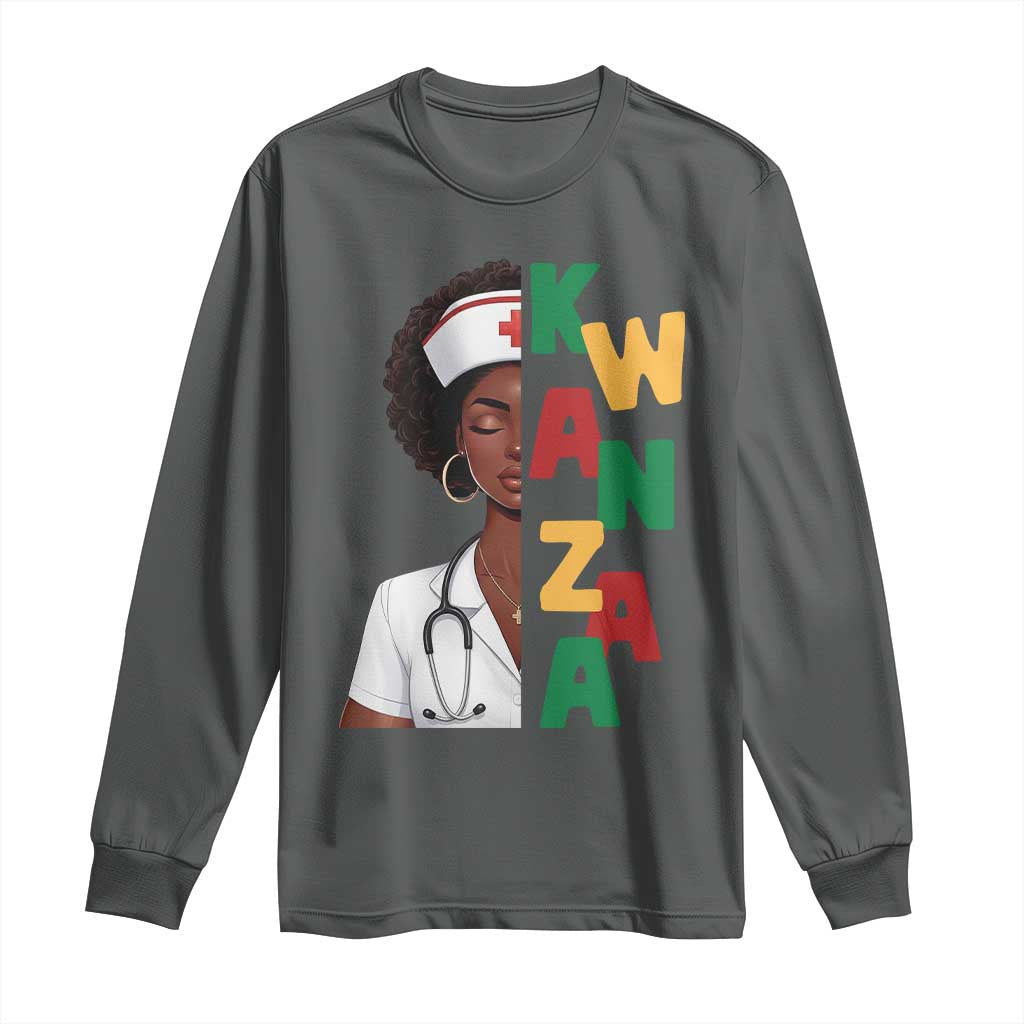 African American Nurse Long Sleeve Shirt Joyful Kwanzaa Celebration Gift TS12 Dark Heather Print Your Wear