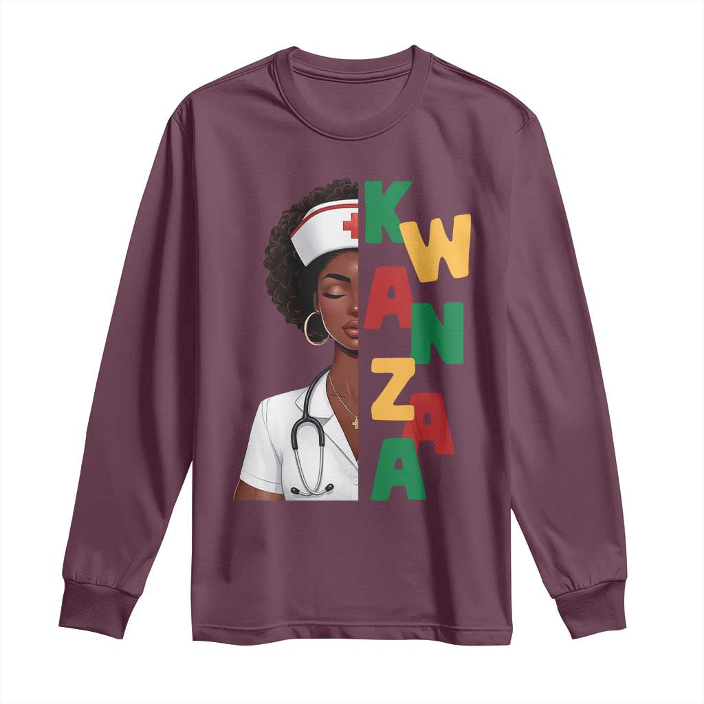 African American Nurse Long Sleeve Shirt Joyful Kwanzaa Celebration Gift TS12 Maroon Print Your Wear