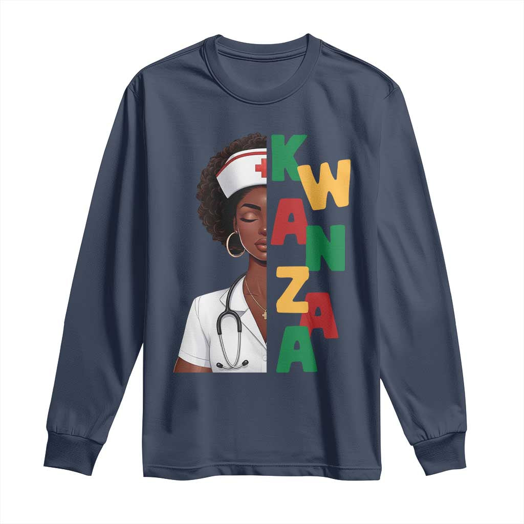 African American Nurse Long Sleeve Shirt Joyful Kwanzaa Celebration Gift TS12 Navy Print Your Wear