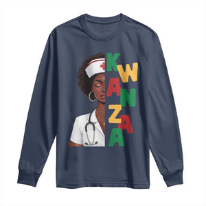 African American Nurse Long Sleeve Shirt Joyful Kwanzaa Celebration Gift TS12 Navy Print Your Wear