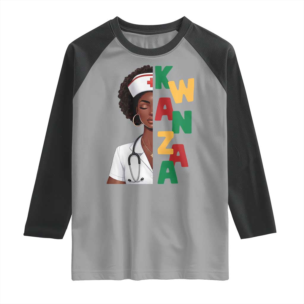 African American Nurse Raglan Shirt Joyful Kwanzaa Celebration Gift TS12 Sport Gray Black Print Your Wear