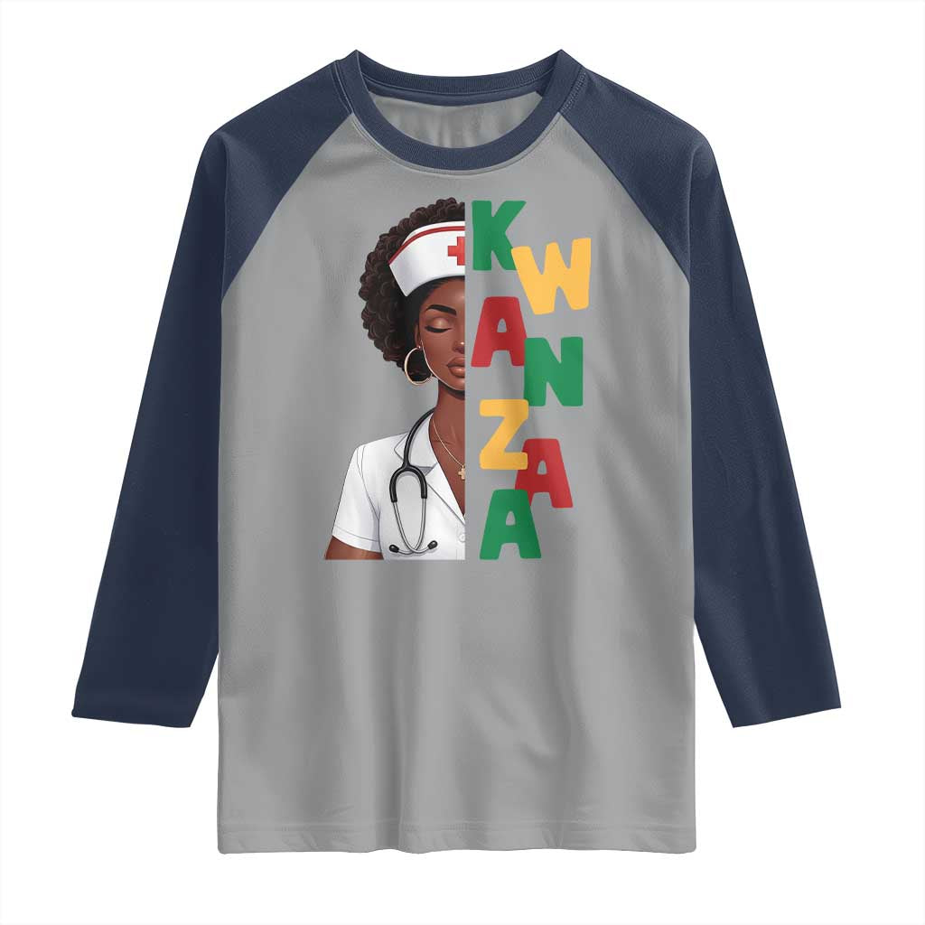 African American Nurse Raglan Shirt Joyful Kwanzaa Celebration Gift TS12 Sport Gray Navy Print Your Wear