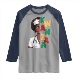 African American Nurse Raglan Shirt Joyful Kwanzaa Celebration Gift TS12 Sport Gray Navy Print Your Wear