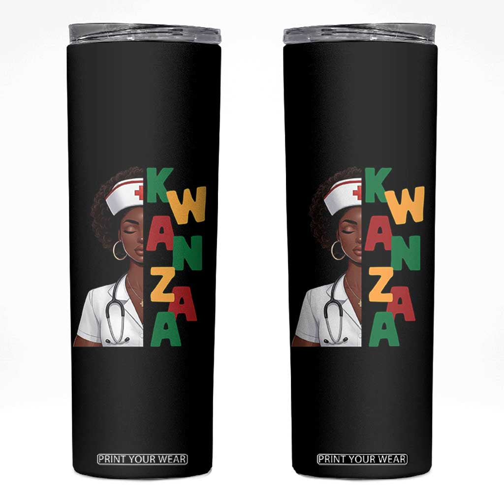 African American Nurse Skinny Tumbler Joyful Kwanzaa Celebration Gift - Print Your Wear