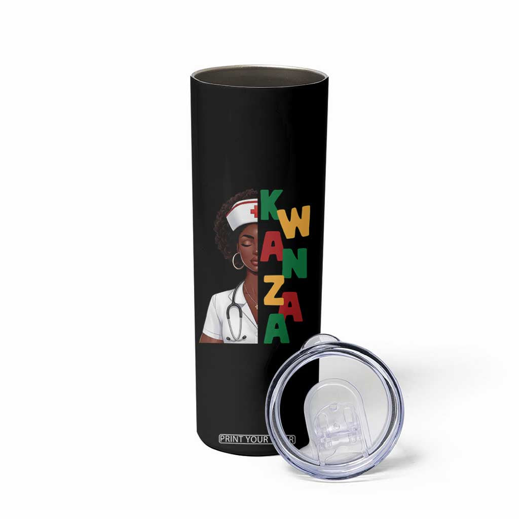 African American Nurse Skinny Tumbler Joyful Kwanzaa Celebration Gift - Print Your Wear