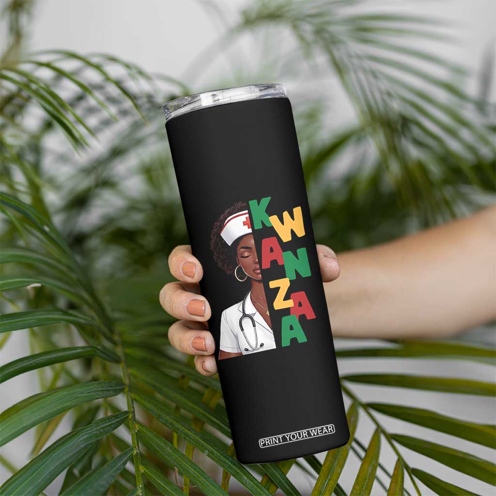 African American Nurse Skinny Tumbler Joyful Kwanzaa Celebration Gift - Print Your Wear