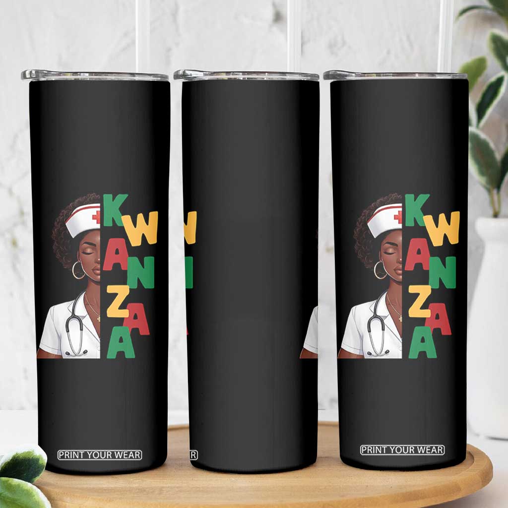 African American Nurse Skinny Tumbler Joyful Kwanzaa Celebration Gift - Print Your Wear