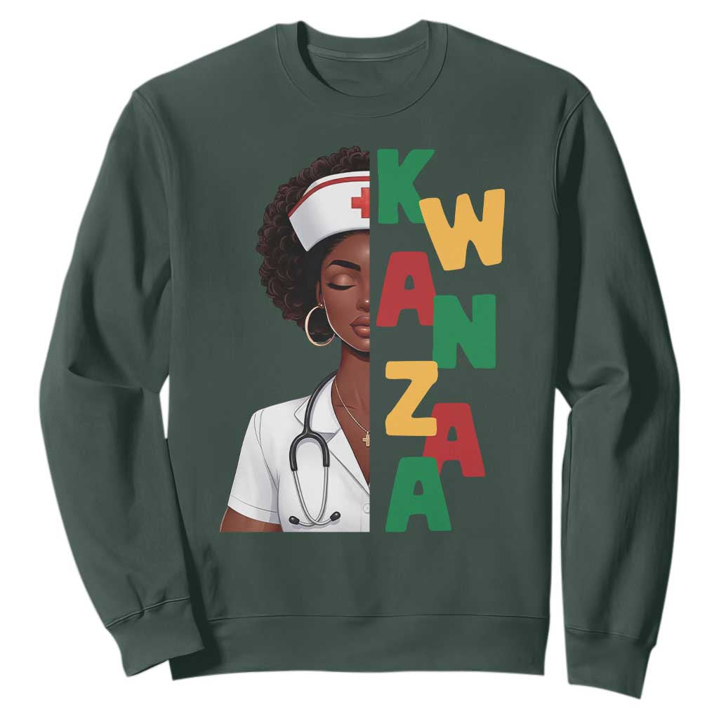 African American Nurse Sweatshirt Joyful Kwanzaa Celebration Gift TS12 Dark Forest Green Print Your Wear