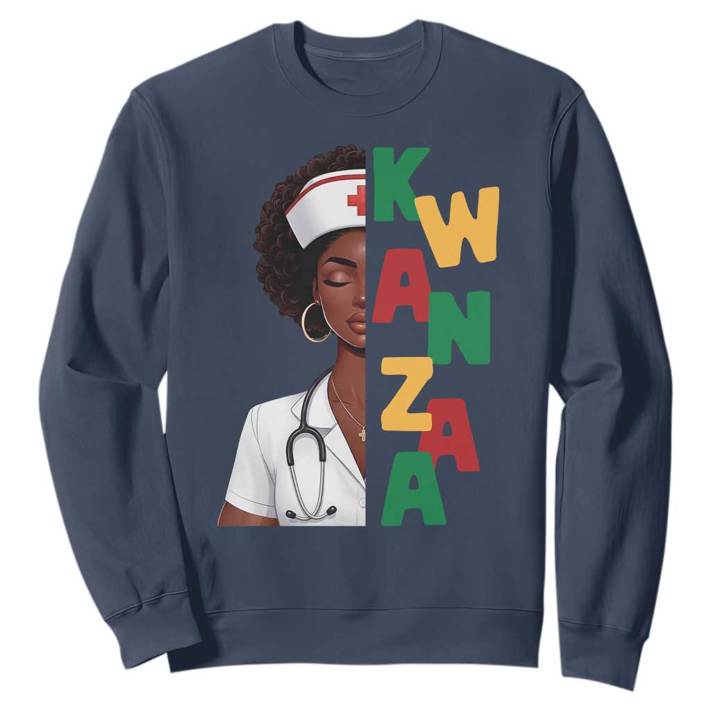 African American Nurse Sweatshirt Joyful Kwanzaa Celebration Gift TS12 Navy Print Your Wear