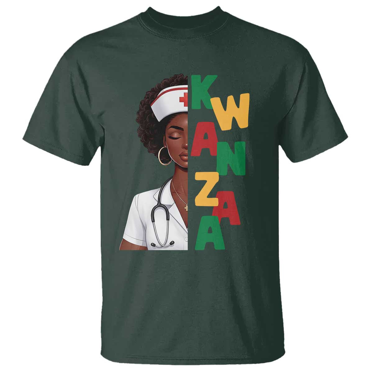 African American Nurse T Shirt Joyful Kwanzaa Celebration Gift TS12 Dark Forest Green Print Your Wear