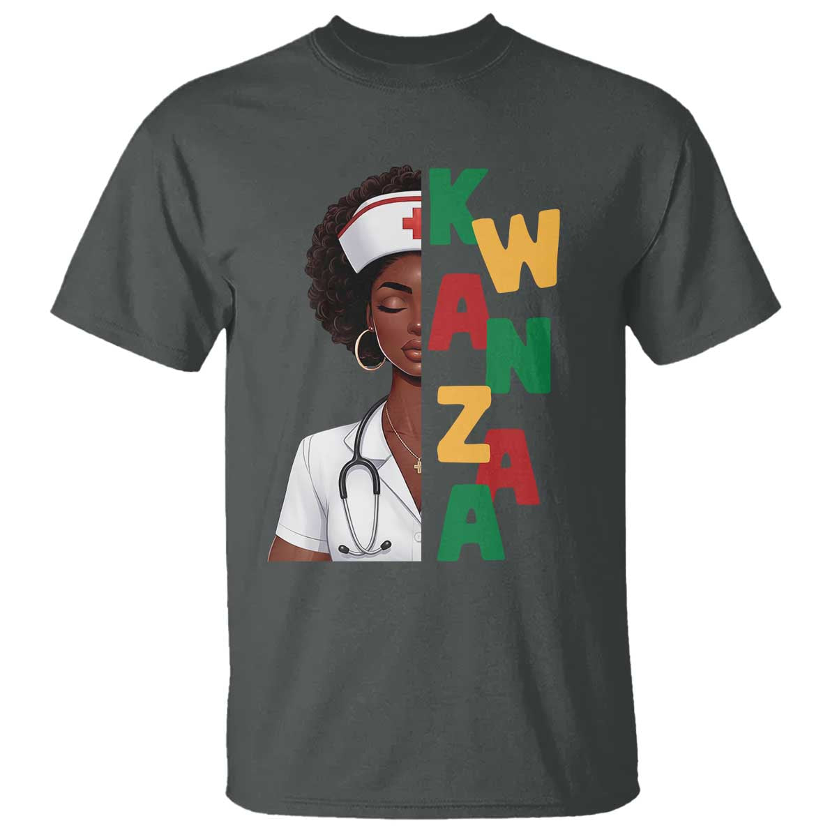 African American Nurse T Shirt Joyful Kwanzaa Celebration Gift TS12 Dark Heather Print Your Wear