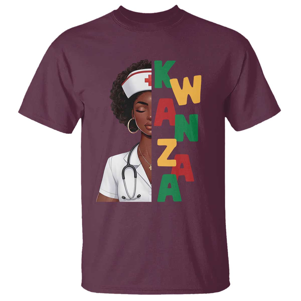 African American Nurse T Shirt Joyful Kwanzaa Celebration Gift TS12 Maroon Print Your Wear